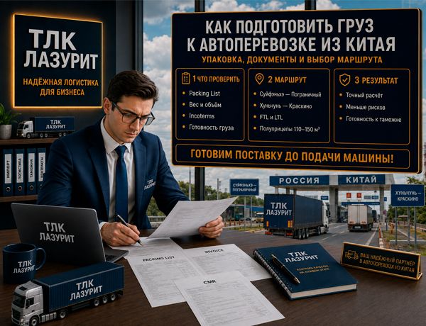 Подготовка груза к автоперевозке из Китая через Суйфэньхэ — Пограничный и Хуньчунь — Краскино, ТЛК ЛАЗУРИТ