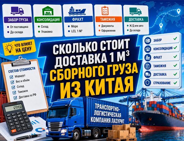 Сколько стоит доставка 1 м³ сборного груза из Китая — расчёт стоимости перевозки компанией «ЛАЗУРИТ»