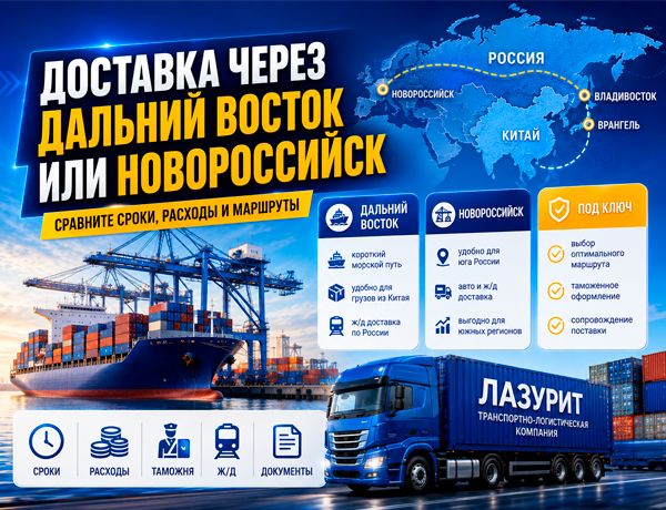 Доставка через Дальний Восток или Новороссийск — сравнение сроков, расходов и маршрутов с транспортно-логистической компанией «ЛАЗУРИТ»