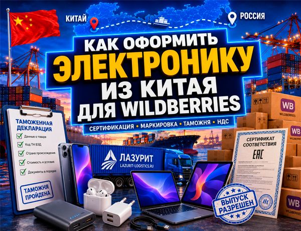 Оформление партии электроники из Китая для продажи на Wildberries с сертификацией, маркировкой и таможенным сопровождением