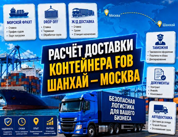 Расчёт доставки контейнера FOB Шанхай — Москва через порты Дальнего Востока