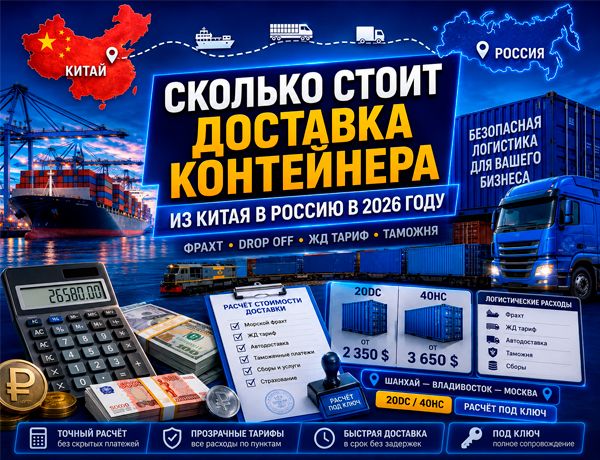 Сколько стоит доставка контейнера из Китая в Россию в 2026 году — расчёт фрахта, Drop-off и ЖД тарифа