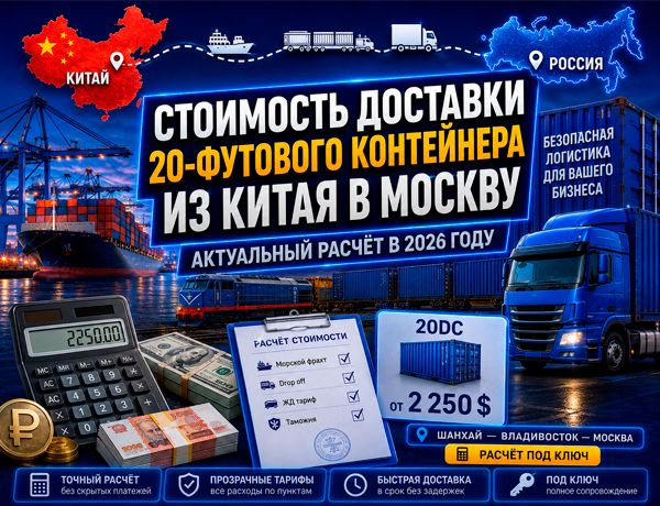 Стоимость доставки 20-футового контейнера из Китая в Москву в 2026 году