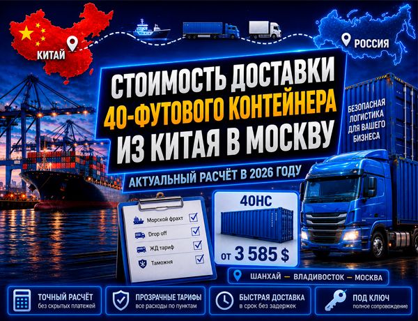 Стоимость доставки 40-футового контейнера из Китая в Москву в 2026 году