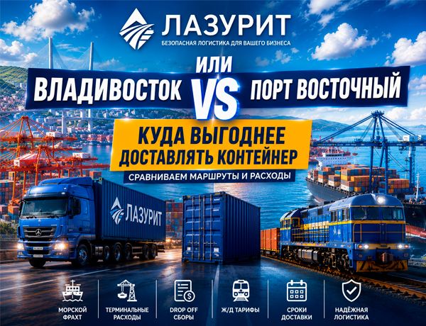 Владивосток или порт Восточный — сравнение маршрутов доставки контейнера из Китая компанией «ЛАЗУРИТ»