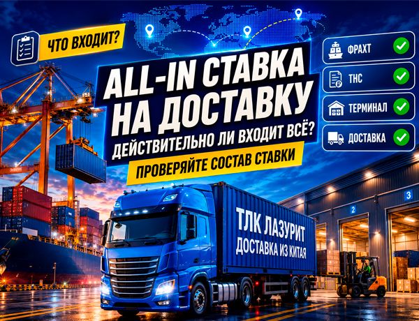 All-in ставка на доставку из Китая в Россию — стоимость контейнерной перевозки ЛАЗУРИТ