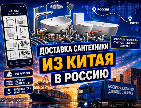 Доставка сантехники из Китая в Россию в 20- и 40-футовых контейнерах ЛАЗУРИТ