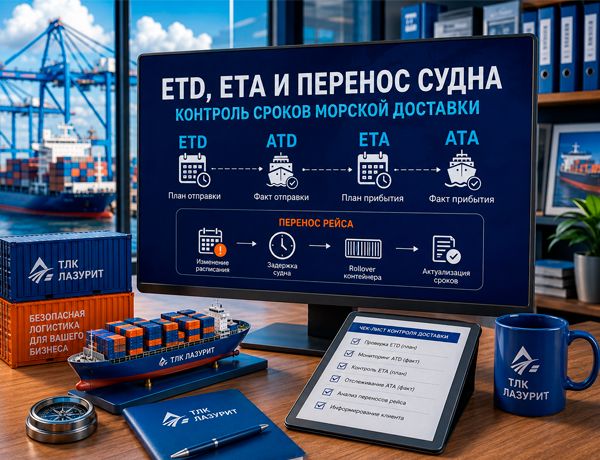 ETD, ETA и перенос судна при морской доставке контейнеров из Китая — контроль сроков ТЛК ЛАЗУРИТ