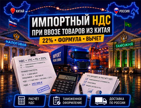Импортный НДС при ввозе товаров из Китая в Россию — расчет НДС 22%, таможенное оформление и вычет