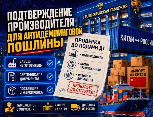 Подтверждение производителя товара для антидемпинговой пошлины при импорте из Китая