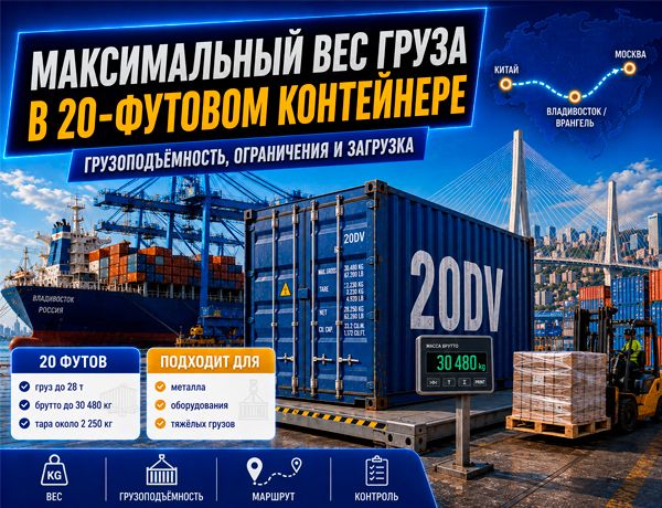 Максимальный вес груза в 20-футовом контейнере — грузоподъёмность до 28 тонн