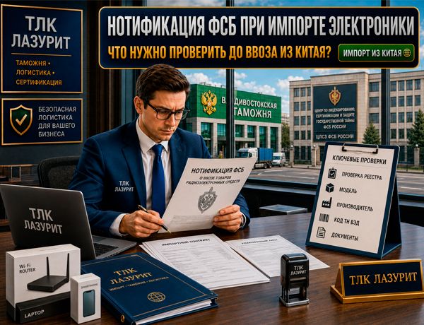 Нотификация ФСБ при импорте электроники из Китая — проверка реестра, кода ТН ВЭД и документов с ТЛК ЛАЗУРИТ