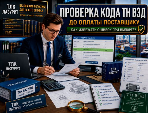 Проверка кода ТН ВЭД до оплаты китайскому поставщику — специалист ТЛК ЛАЗУРИТ анализирует документы и характеристики товара