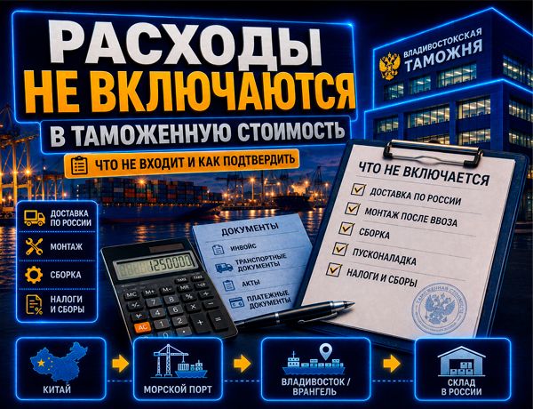 Расходы, не включаемые в таможенную стоимость товара при импорте из Китая — доставка по России, монтаж, сборка, налоги и подтверждающие документы