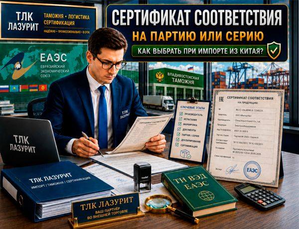 Сертификат соответствия на партию или серию при импорте из Китая — ЕАЭС, Владивостокская таможня и ТЛК ЛАЗУРИТ