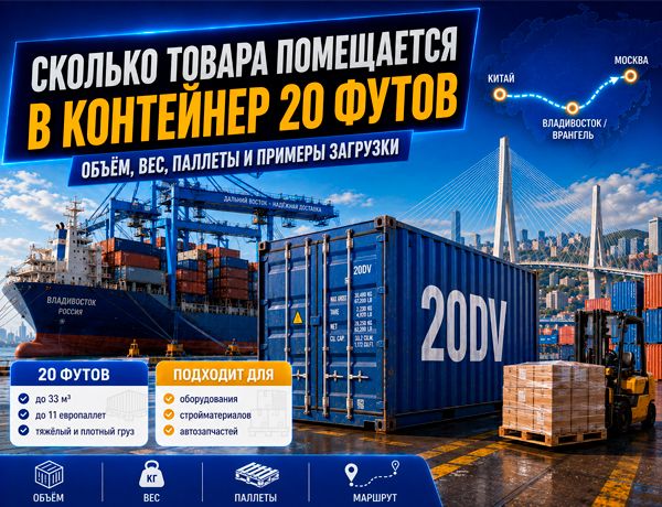 Сколько товара помещается в 20-футовый контейнер — объём, вес, паллеты и доставка через Владивосток и Врангель