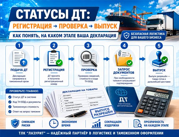 Статусы декларации на товары ДТ: регистрация, проверка, запрос документов и выпуск при таможенном оформлении