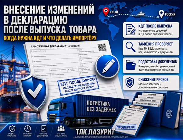 Внесение изменений в декларацию после выпуска товара — КДТ, проверка документов и таможенное сопровождение ТЛК ЛАЗУРИТ