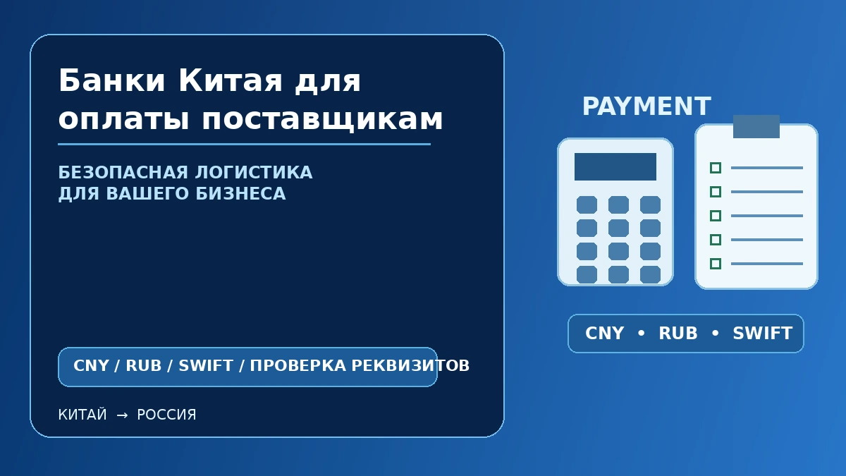 Банки Китая для оплаты поставщикам: CNY, RUB, SWIFT и проверка реквизитов