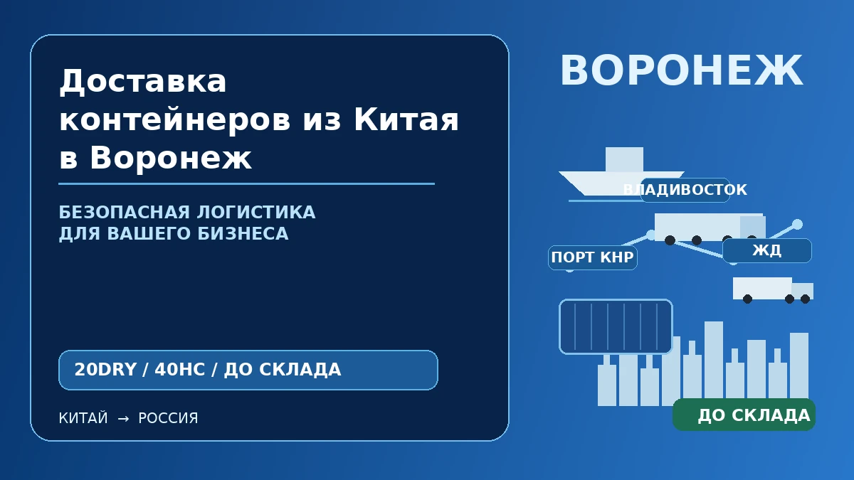 Доставка контейнеров 20DRY и 40HC из Китая в Воронеж через Владивосток и Врангель