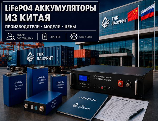 LiFePO4 аккумуляторы из Китая — ячейки, ESS-батареи и поставка с ТЛК «ЛАЗУРИТ»